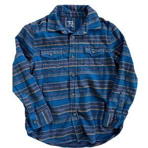 Colorful Planet Blue Striped‎ Button Down Flannel Shirt Kids Size M 8 Cotton